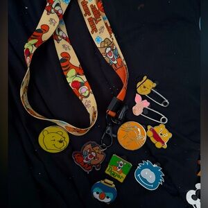 Winnie the Pooh Tigger Lanyard and 8 Disney trading pins